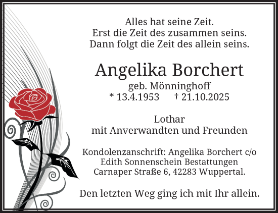 Traueranzeige von Angelika Borchert von trauer.wuppertaler-rundschau.de
