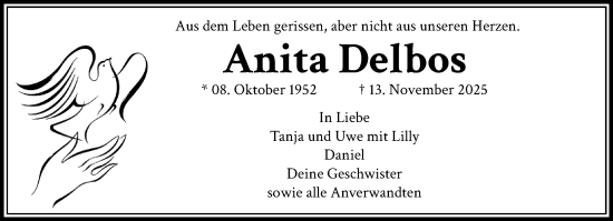Traueranzeige von Anita Delbos von trauer.panorama-anzeigenblatt.de