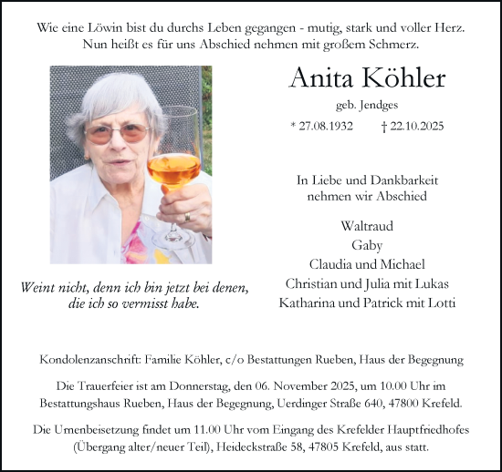 Traueranzeige von Anita Köhler von trauer.panorama-anzeigenblatt.de