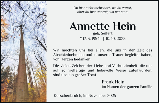 Traueranzeige von Annette Hein von trauer.panorama-anzeigenblatt.de