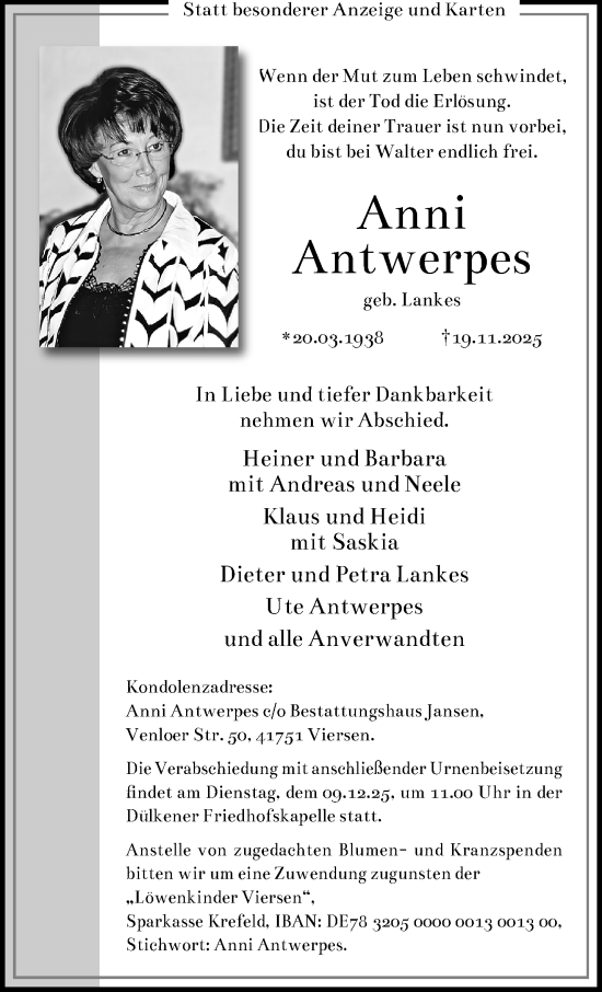 Traueranzeige von Anni Antwerpes von trauer.panorama-anzeigenblatt.de
