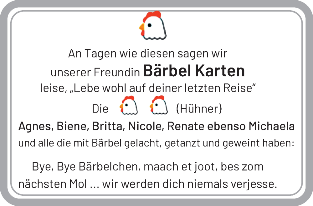  Traueranzeige für Bärbel Karten vom 09.11.2025 aus trauer.panorama-anzeigenblatt.de