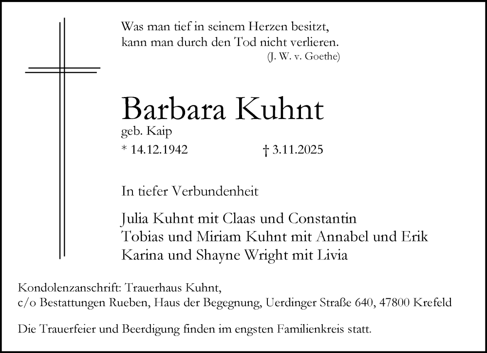  Traueranzeige für Barbara Kuhnt vom 09.11.2025 aus trauer.panorama-anzeigenblatt.de