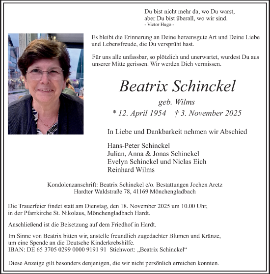 Traueranzeige von Beatrix Schinckel von trauer.panorama-anzeigenblatt.de