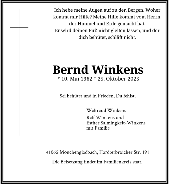 Traueranzeige von Bernd Winkens von trauer.panorama-anzeigenblatt.de