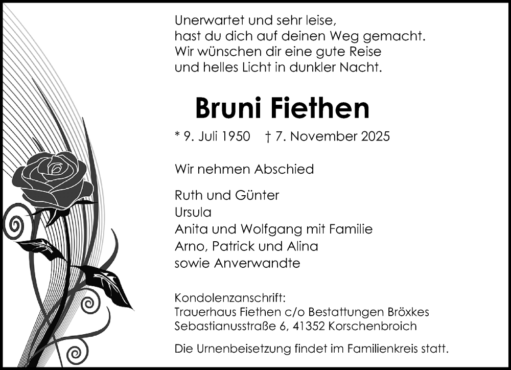  Traueranzeige für Bruni Fiethen vom 16.11.2025 aus trauer.panorama-anzeigenblatt.de