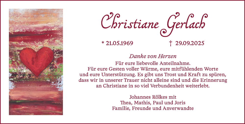  Traueranzeige für Christiane Gerlach vom 30.11.2025 aus trauer.panorama-anzeigenblatt.de