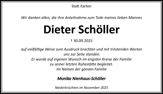Traueranzeige von Dieter Schöller von trauer.panorama-anzeigenblatt.de