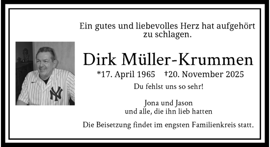 Traueranzeige von Dirk Müller-Krummen von trauer.panorama-anzeigenblatt.de