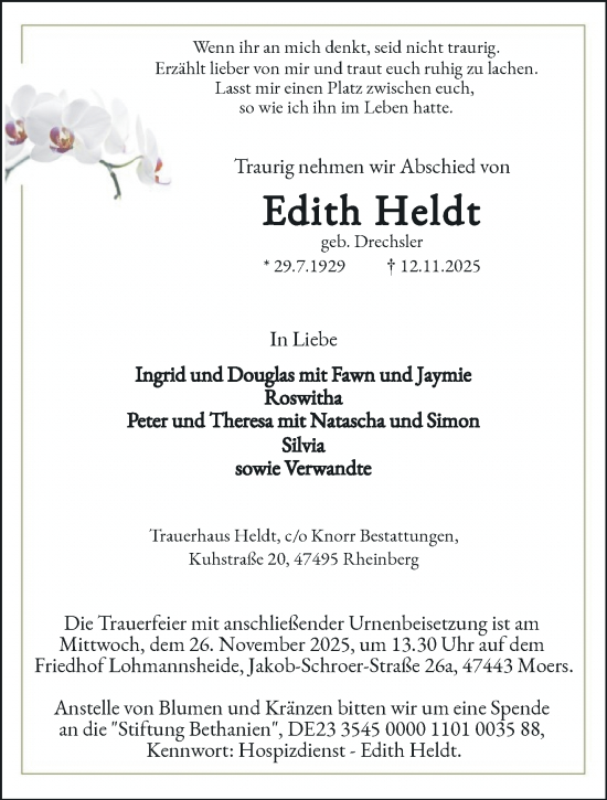 Traueranzeige von Edith Heldt von trauer.panorama-anzeigenblatt.de