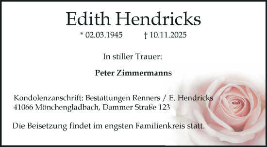 Traueranzeige von Edith Hendricks von trauer.panorama-anzeigenblatt.de