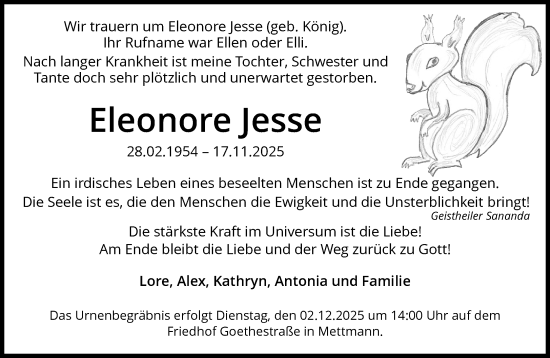 Traueranzeige von Eleonore Jesse von trauer.panorama-anzeigenblatt.de