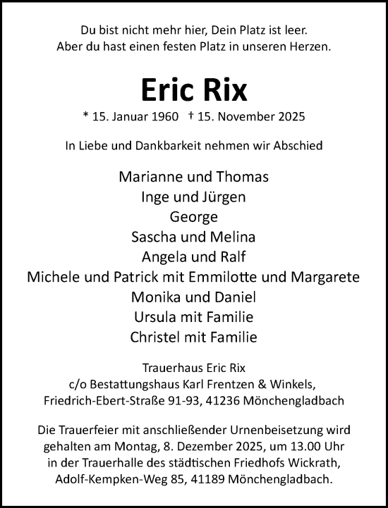 Traueranzeige von Eric Rix von trauer.panorama-anzeigenblatt.de