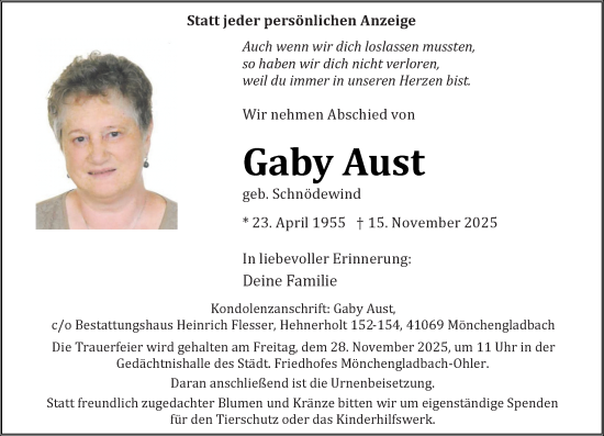 Traueranzeige von Gaby Aust von trauer.panorama-anzeigenblatt.de