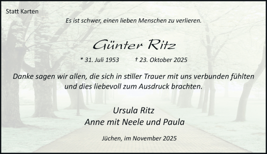 Traueranzeige von Günter Ritz von trauer.stadt-kurier.de