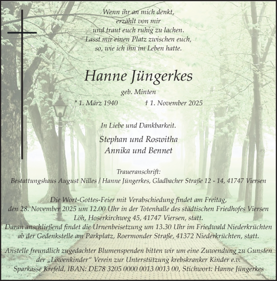 Traueranzeige von Hanne Jüngerkes von trauer.panorama-anzeigenblatt.de