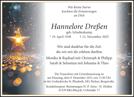 Traueranzeige von Hannelore Dreßen von trauer.panorama-anzeigenblatt.de
