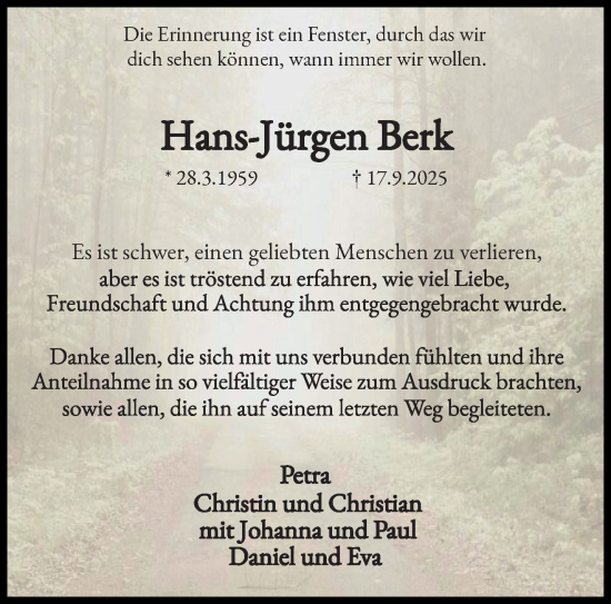 Traueranzeige von Hans-Jürgen Berk von trauer.panorama-anzeigenblatt.de