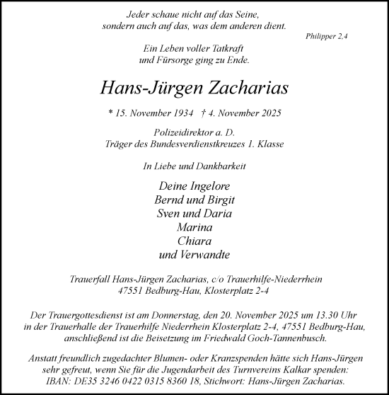 Traueranzeige von Hans-Jürgen Zacharias von trauer.panorama-anzeigenblatt.de