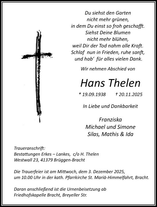 Traueranzeige von Hans Thelen von trauer.panorama-anzeigenblatt.de