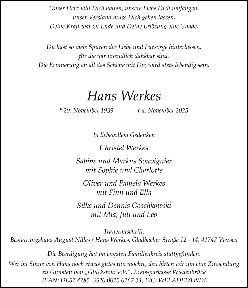  Traueranzeige für Hans Werkes vom 16.11.2025 aus trauer.panorama-anzeigenblatt.de