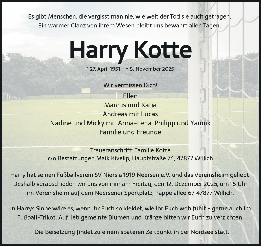  Traueranzeige für Harry Kotte vom 23.11.2025 aus trauer.panorama-anzeigenblatt.de