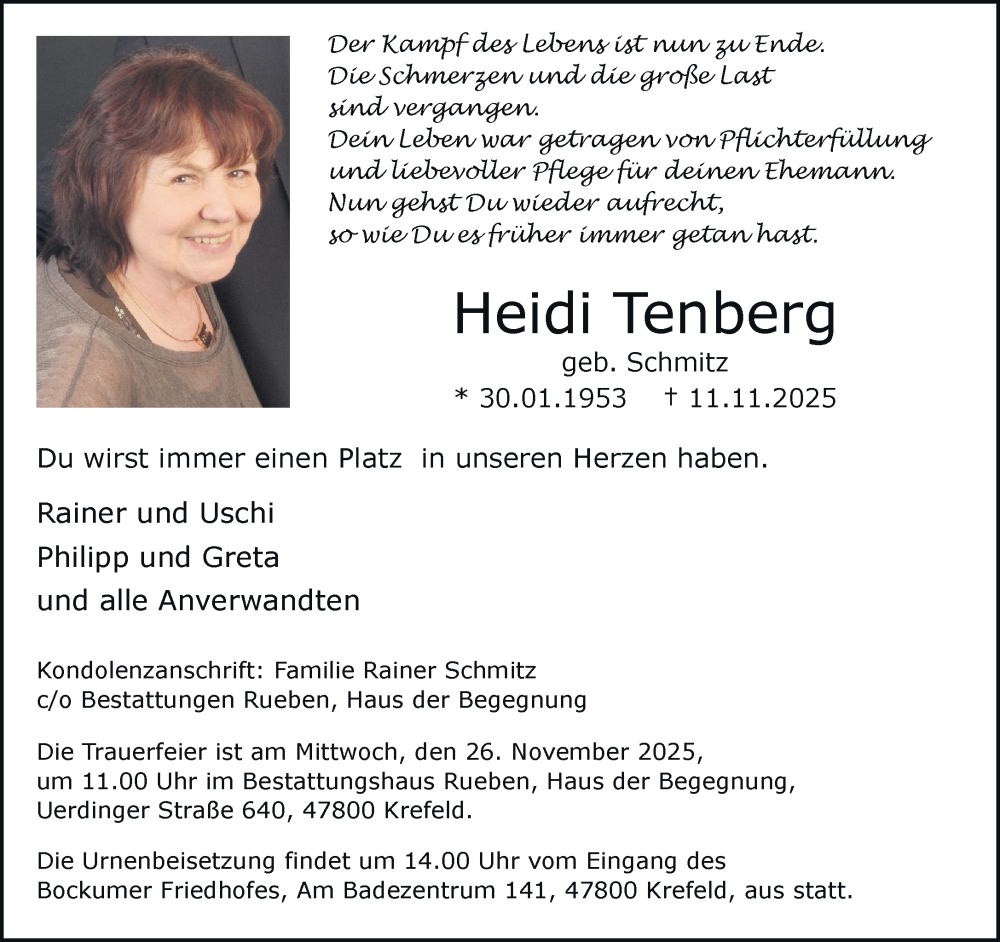  Traueranzeige für Heidi Tenberg vom 23.11.2025 aus trauer.panorama-anzeigenblatt.de