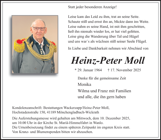 Traueranzeige von Heinz-Peter Moll von trauer.panorama-anzeigenblatt.de