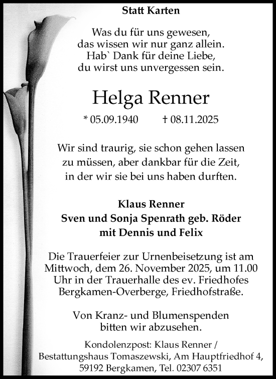 Traueranzeige von Helga Renner von trauer.panorama-anzeigenblatt.de