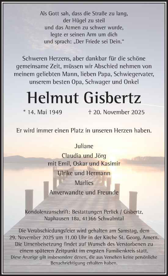 Traueranzeige von Helmut Gisbertz von trauer.panorama-anzeigenblatt.de