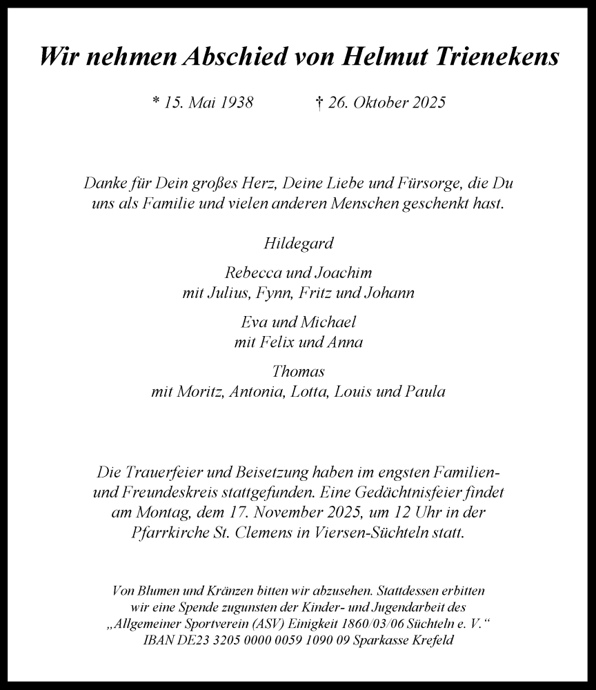  Traueranzeige für Helmut Trienekens vom 02.11.2025 aus trauer.panorama-anzeigenblatt.de