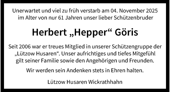 Traueranzeige von Herbert Göris von trauer.panorama-anzeigenblatt.de