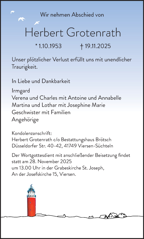  Traueranzeige für Herbert Grotenrath vom 23.11.2025 aus trauer.panorama-anzeigenblatt.de