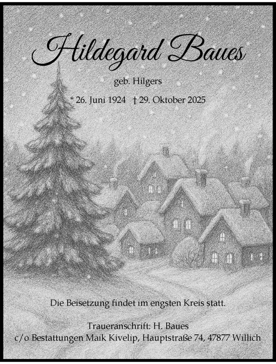 Traueranzeige von Hildegard Baues von trauer.panorama-anzeigenblatt.de