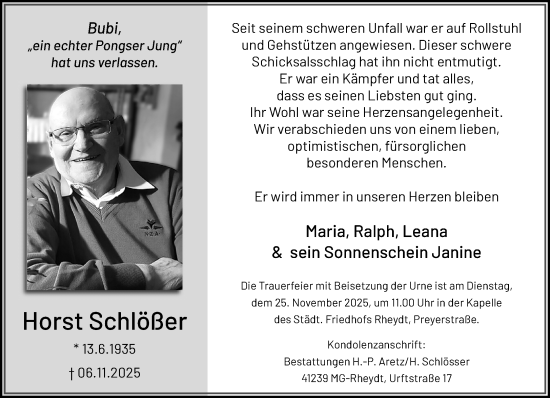 Traueranzeige von Horst Schlößer von trauer.panorama-anzeigenblatt.de