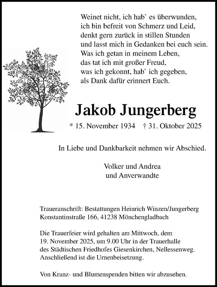  Traueranzeige für Jakob Jungerberg vom 16.11.2025 aus trauer.panorama-anzeigenblatt.de