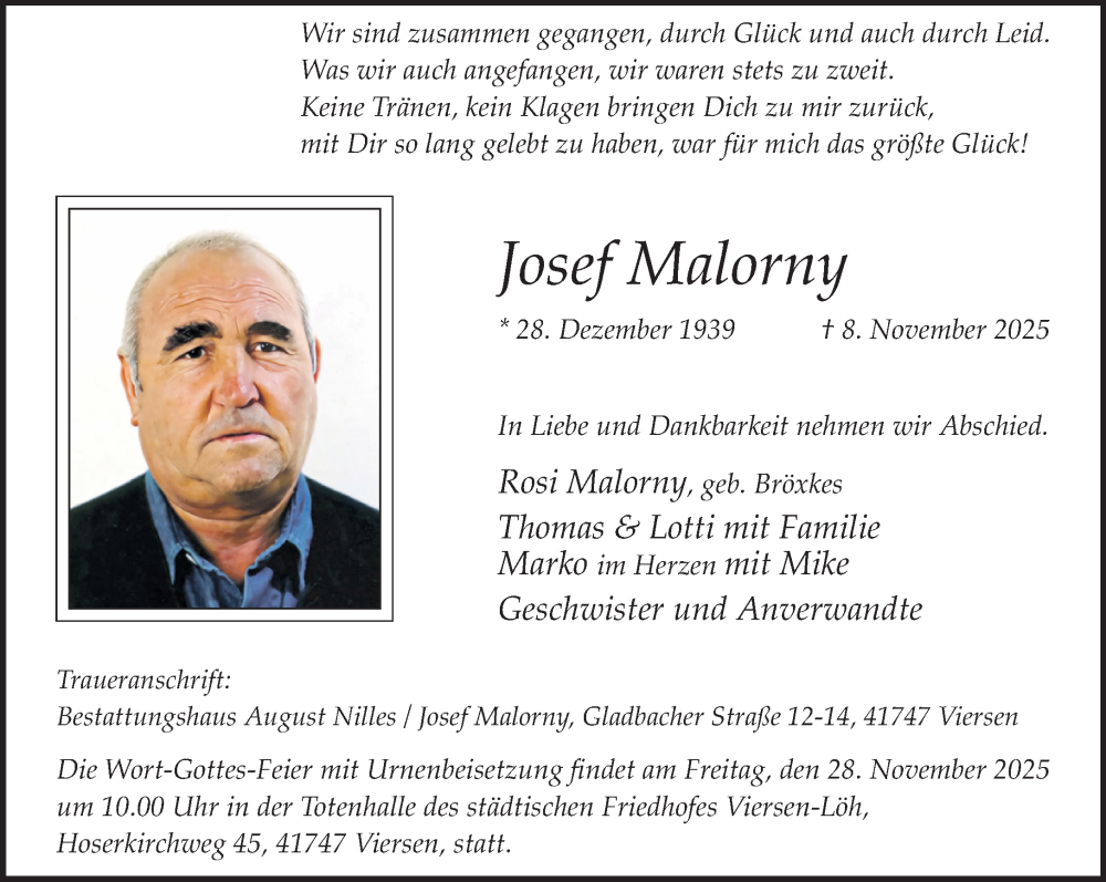  Traueranzeige für Josef Malorny vom 23.11.2025 aus trauer.panorama-anzeigenblatt.de