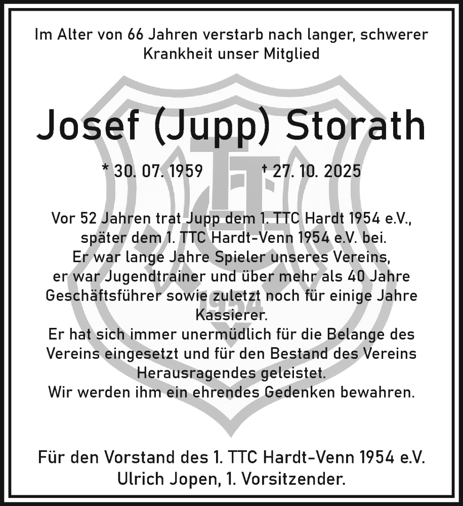  Traueranzeige für Josef Storath vom 09.11.2025 aus trauer.panorama-anzeigenblatt.de