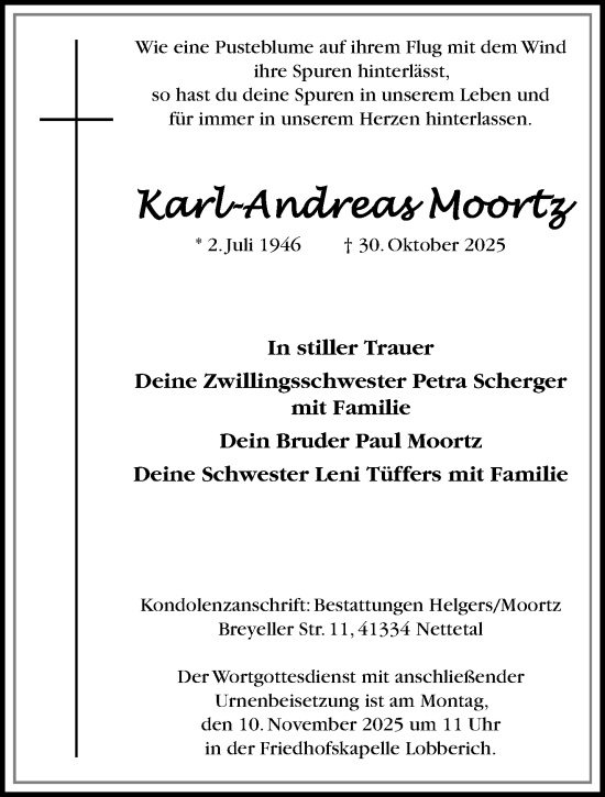 Traueranzeige von Karl-Andreas Moortz von trauer.panorama-anzeigenblatt.de