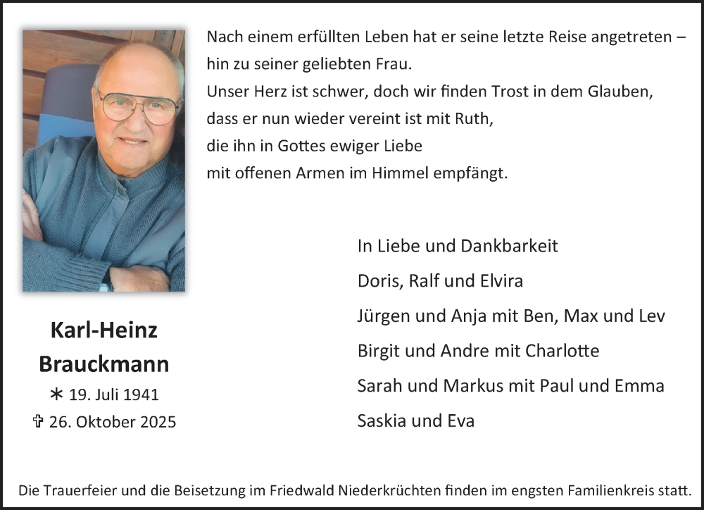  Traueranzeige für Karl-Heinz Brauckmann vom 09.11.2025 aus trauer.panorama-anzeigenblatt.de