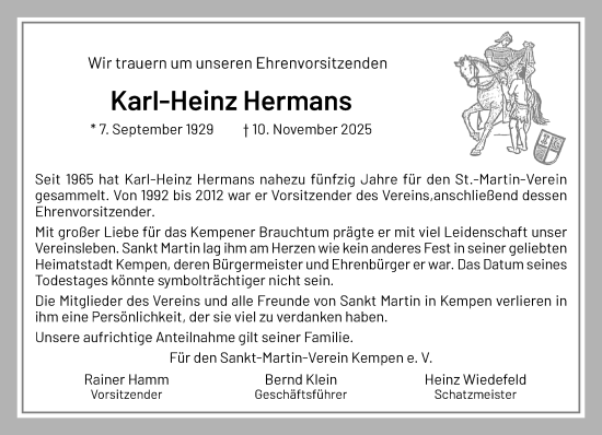 Traueranzeige von Karl-Heinz Hermans von trauer.panorama-anzeigenblatt.de