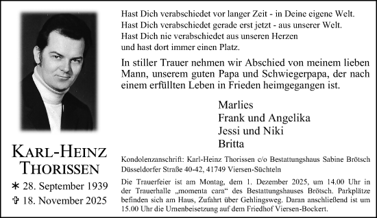 Traueranzeige von Karl-Heinz Thorissen von trauer.panorama-anzeigenblatt.de
