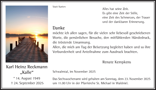Traueranzeige von Karl Heinz Reckmann von trauer.panorama-anzeigenblatt.de