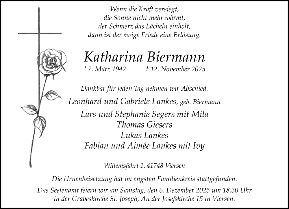  Traueranzeige für Katharina Biermann vom 30.11.2025 aus trauer.panorama-anzeigenblatt.de