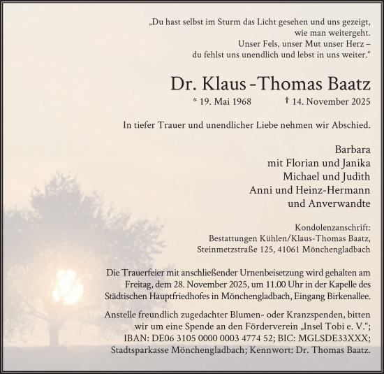 Traueranzeige von Klaus-Thomas Baatz von trauer.panorama-anzeigenblatt.de