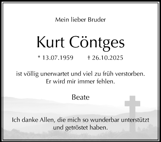 Traueranzeige von Kurt Cöntges von trauer.panorama-anzeigenblatt.de