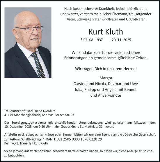 Traueranzeige von Kurt Kluth von trauer.panorama-anzeigenblatt.de