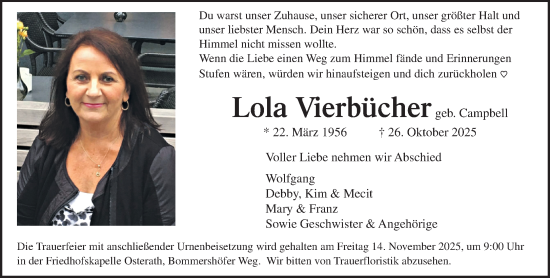 Traueranzeige von Lola Vierbücher von trauer.panorama-anzeigenblatt.de