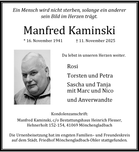 Traueranzeige von Manfred Kaminski von trauer.panorama-anzeigenblatt.de