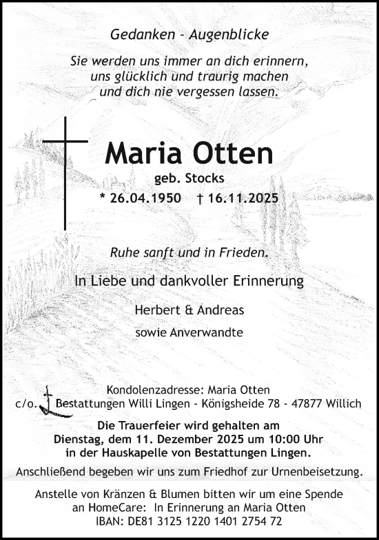 Traueranzeige von Maria Otten von trauer.panorama-anzeigenblatt.de